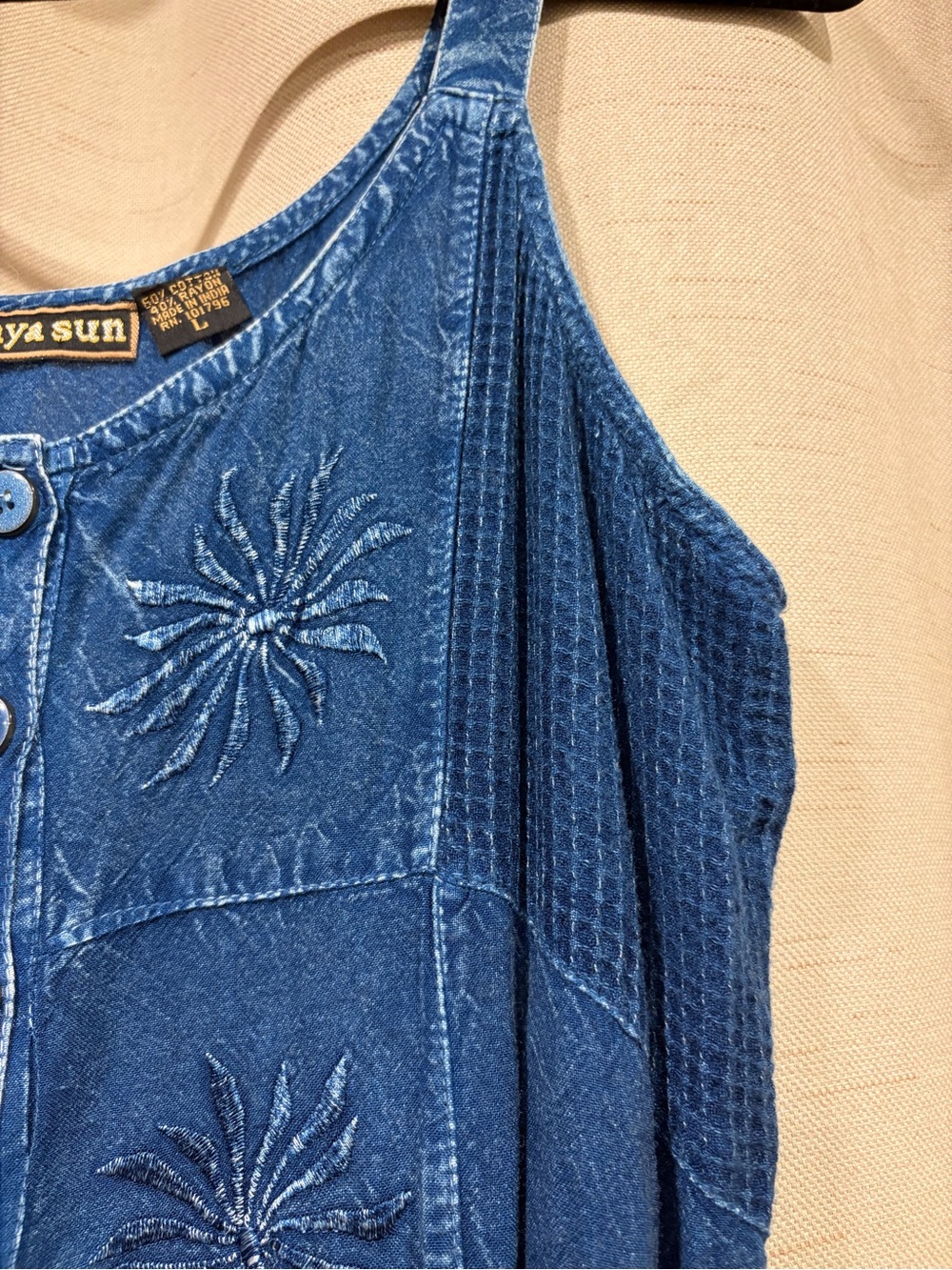 Vintage Raya Sun Blue Denim Button-Front Sunburst Dress - Picture 4 of 14
